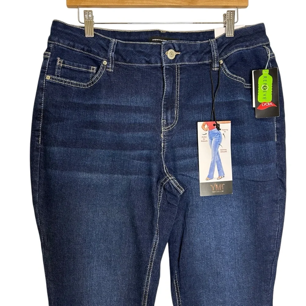 YMI Women's Bootcut Jeans Size 16 Mid Rise Dark Wash Slimming Stretch NWT